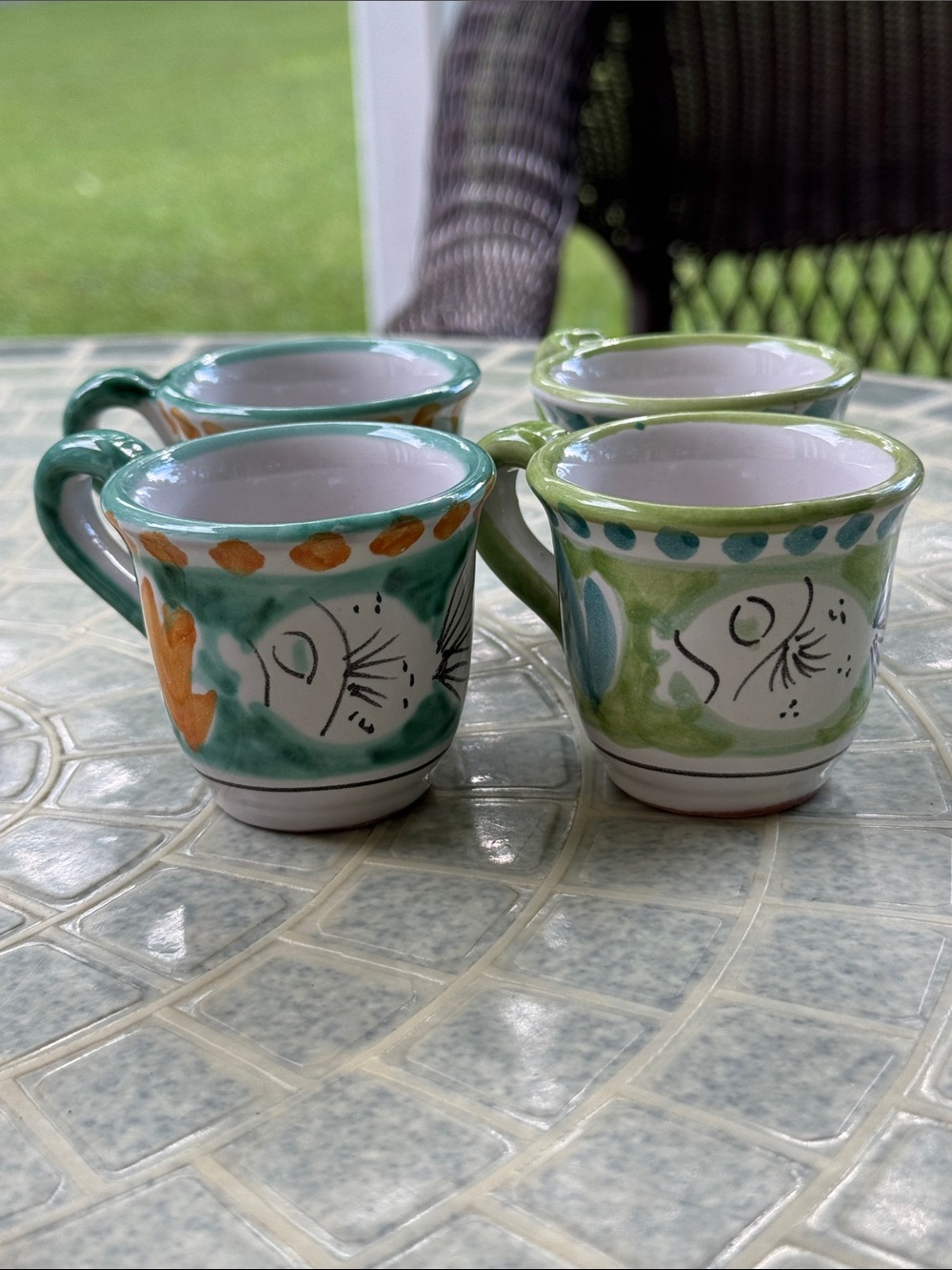 Campagna Pesce (Fish) by VIETRI Italy Espresso Cups Set - Green and Teal 2.25”